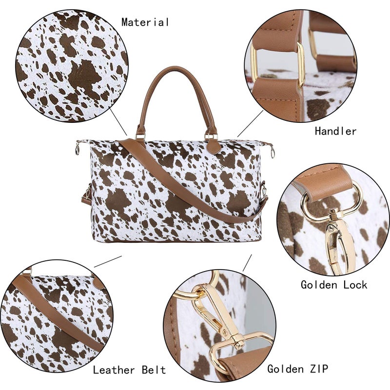 XinblueCo Cow Print Weekender Bag Cow Print Duffle Bag with Shouler Strap Cow Print Overnight Bags for Women Western Weekender Bag for Hospital Maternity - Image 3